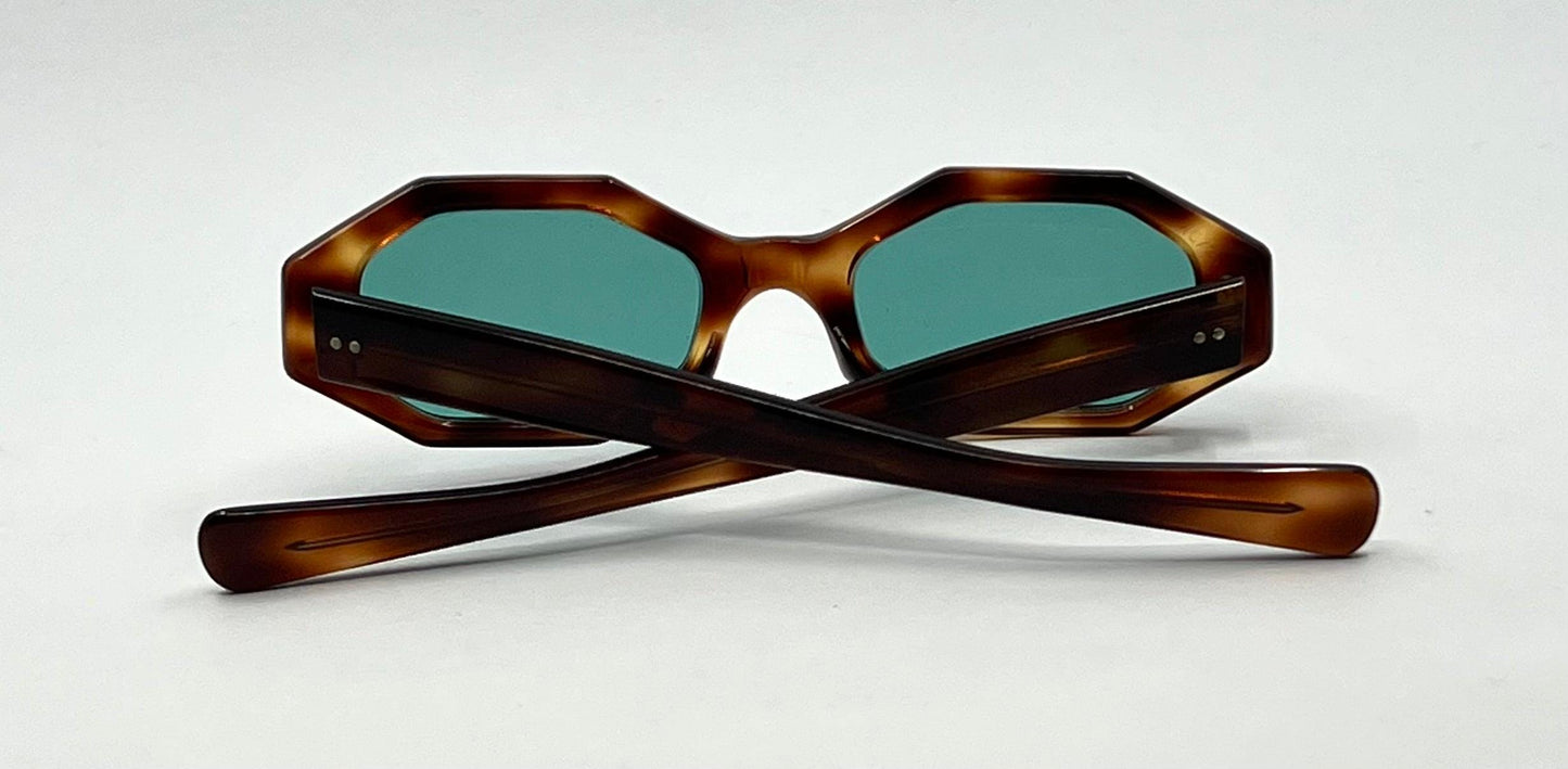 Twec Frame-Vintage French Octagonal Sunglasses W|New Solid Aqua Tinted Lenses-Paddle Temples-Unworn