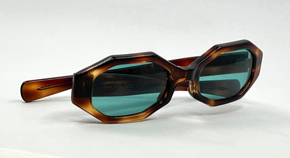 Twec Frame-Vintage French Octagonal Sunglasses W|New Solid Aqua Tinted Lenses-Paddle Temples-Unworn