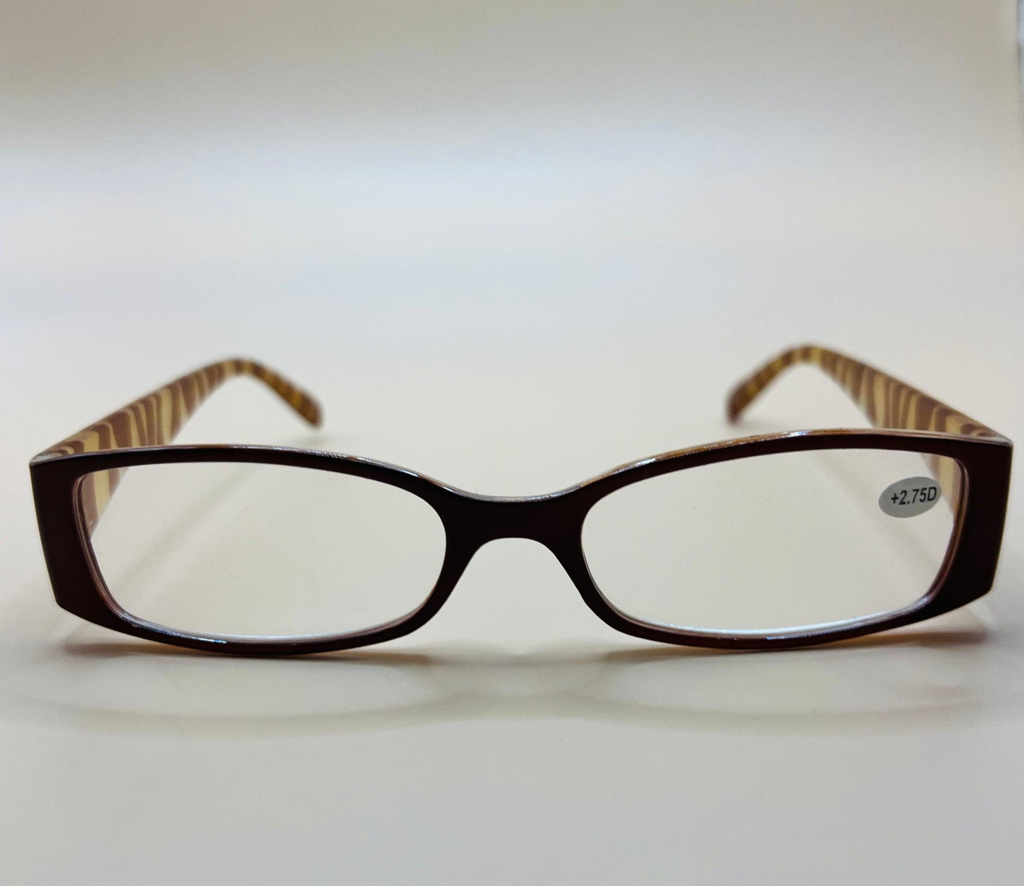 Caramel Half Frame Women’s Rectangular Lightweight Reading Glasses.  Mag +1.75 & 2.75