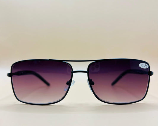 Retro Men Pilot 60Mm Os Square Reader Reading Sunglasses. Featuring Black Or Silver Frames, Spring Hinges And Gradient Purple Lenses