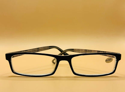 Pablo Zanetti Geometric Narrow Reading Glasses | Rectangular Frames | Solid Frame Front |  Colorful Plaid Arms