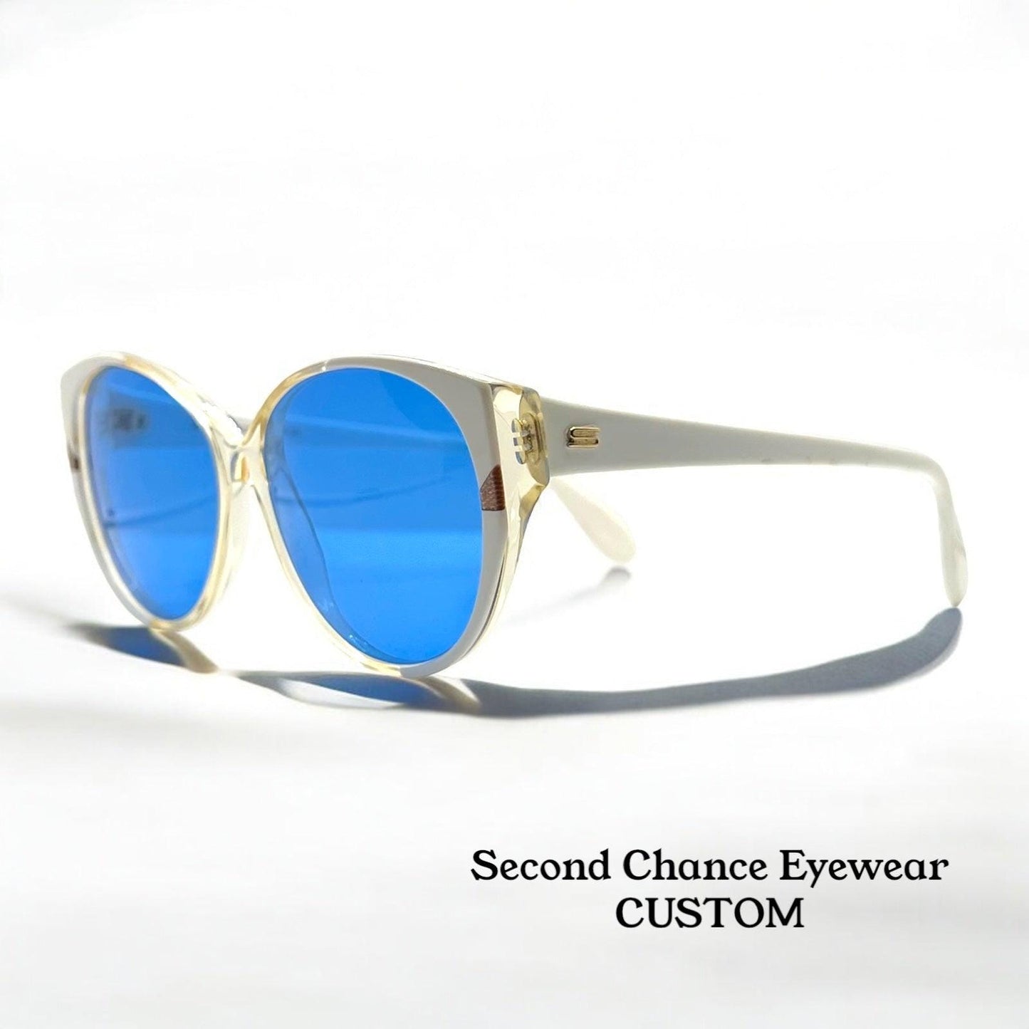 Silhouette M1149|20 Vintage Sunglasses White|Crystal w|New Solid Blue Custom Lenses-48mm-Unworn