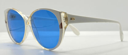 Silhouette M1149|20 Vintage Sunglasses White|Crystal w|New Solid Blue Custom Lenses-48mm-Unworn