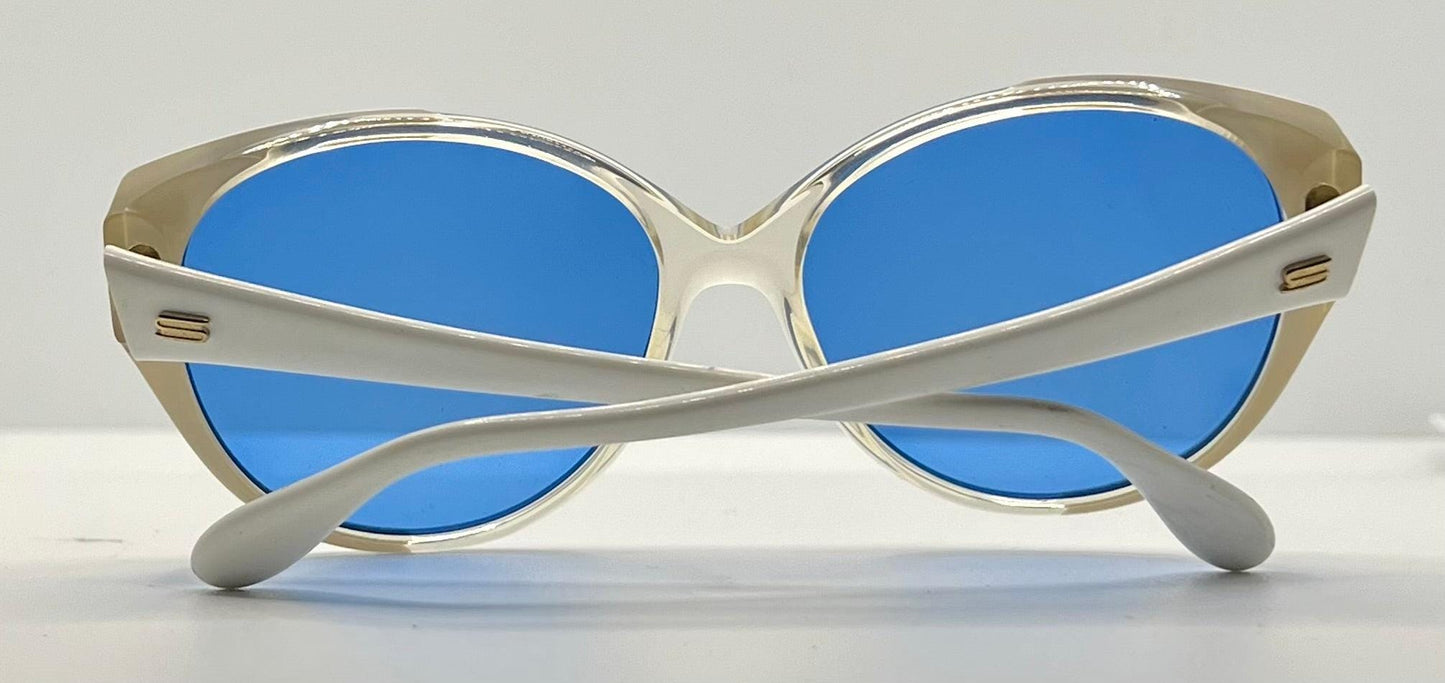 Silhouette M1149|20 Vintage Sunglasses White|Crystal w|New Solid Blue Custom Lenses-48mm-Unworn