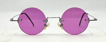 TAKE MI-7806 Rimless Sunglasses–Silver Frame–Solid Purple Lenses–Made in Japan–Unworn