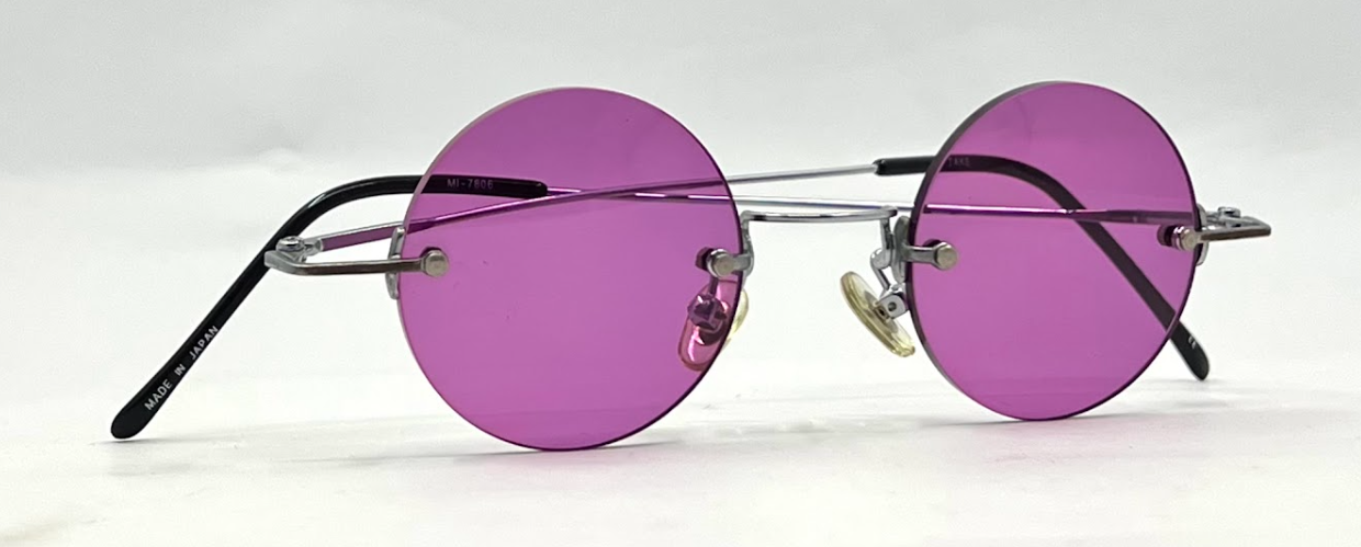 TAKE MI-7806 Rimless Sunglasses–Silver Frame–Solid Purple Lenses–Made in Japan–Unworn