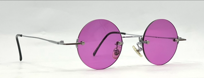 TAKE MI-7806 Rimless Sunglasses–Silver Frame–Solid Purple Lenses–Made in Japan–Unworn