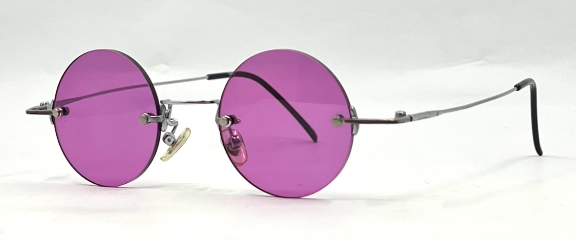 TAKE MI-7806 Rimless Sunglasses–Silver Frame–Solid Purple Lenses–Made in Japan–Unworn