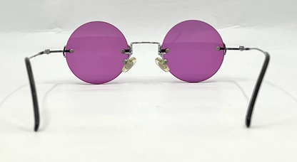 TAKE MI-7806 Rimless Sunglasses–Silver Frame–Solid Purple Lenses–Made in Japan–Unworn