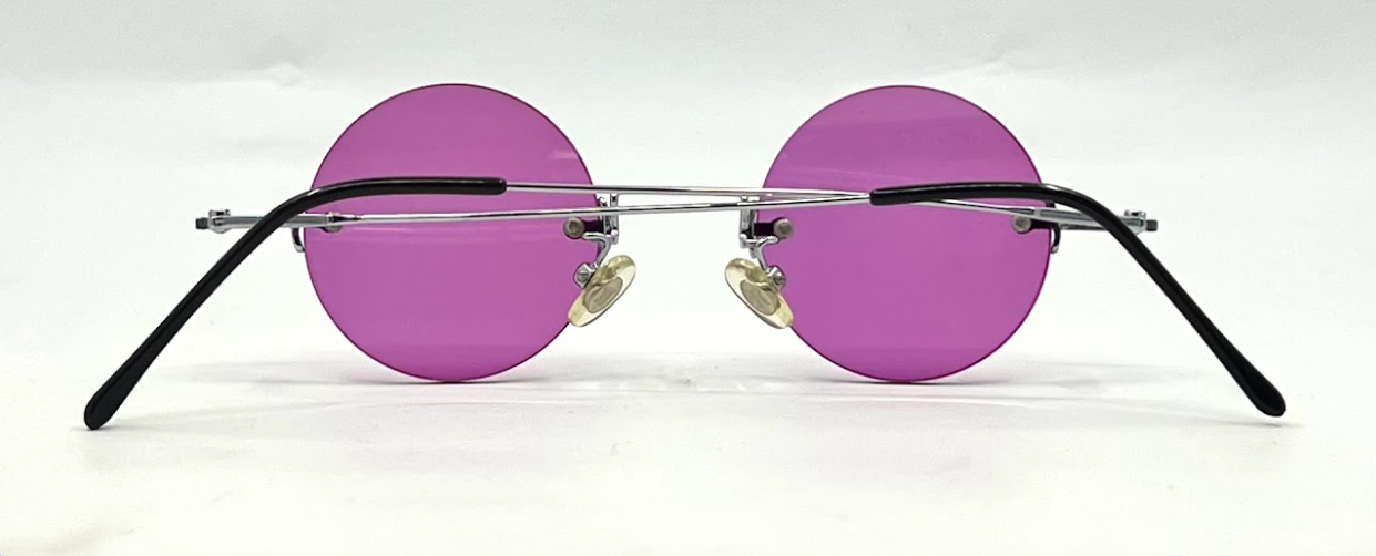 TAKE MI-7806 Rimless Sunglasses–Silver Frame–Solid Purple Lenses–Made in Japan–Unworn