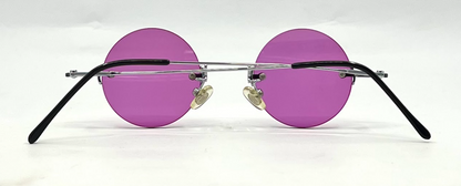 TAKE MI-7806 Rimless Sunglasses–Silver Frame–Solid Purple Lenses–Made in Japan–Unworn