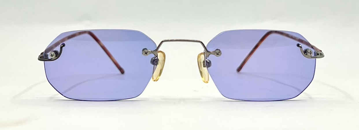 Vintage Rimless Sunglasses–Silver Frame–Solid Lavender Lenses–Made in Japan–Unworn