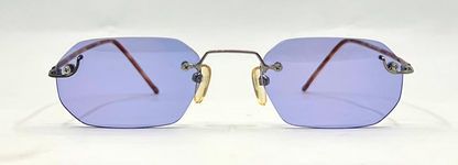 Vintage Rimless Sunglasses–Silver Frame–Solid Lavender Lenses–Made in Japan–Unworn