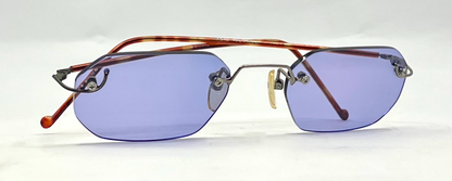Vintage Rimless Sunglasses–Silver Frame–Solid Lavender Lenses–Made in Japan–Unworn