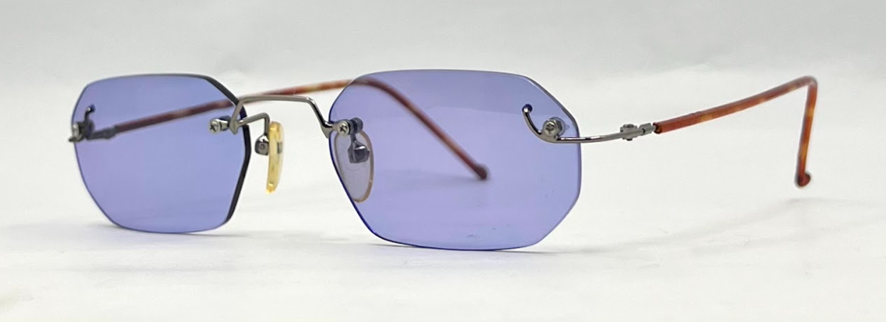 Vintage Rimless Sunglasses–Silver Frame–Solid Lavender Lenses–Made in Japan–Unworn