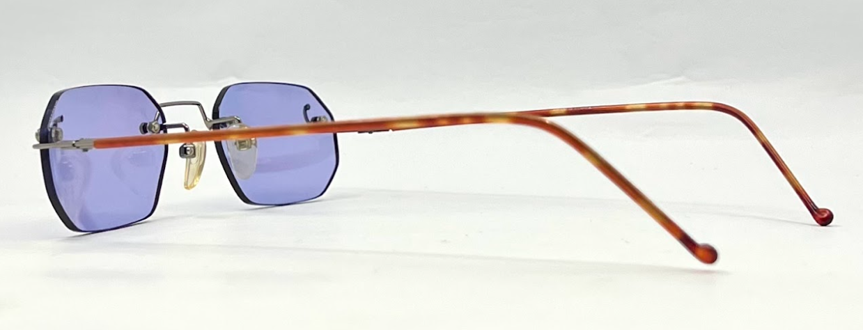 Vintage Rimless Sunglasses–Silver Frame–Solid Lavender Lenses–Made in Japan–Unworn