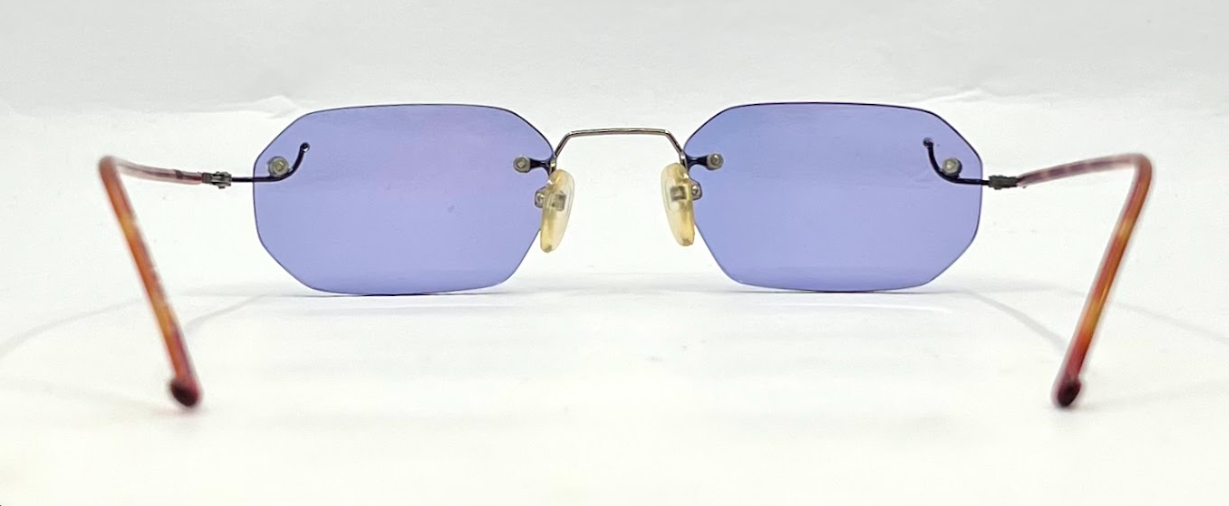 Vintage Rimless Sunglasses–Silver Frame–Solid Lavender Lenses–Made in Japan–Unworn