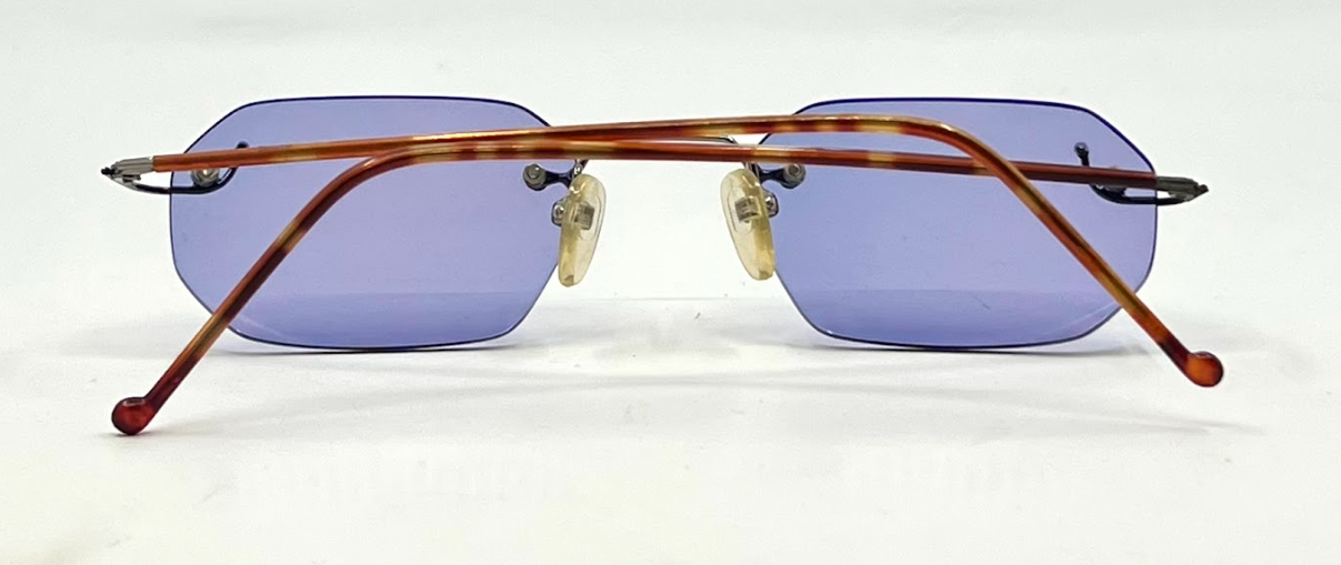Vintage Rimless Sunglasses–Silver Frame–Solid Lavender Lenses–Made in Japan–Unworn