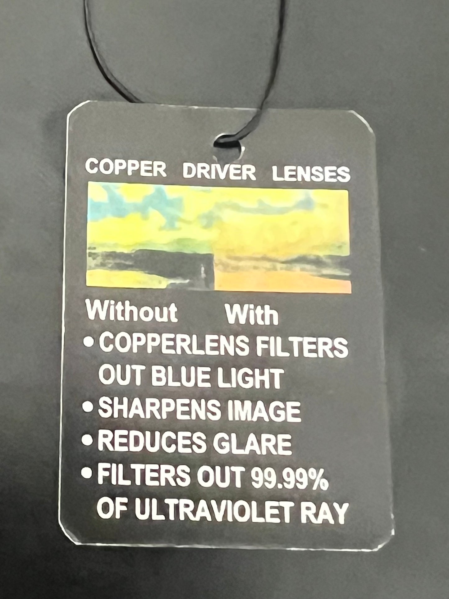 BRAND NEW COPPER LENSE DRIVING GLASSES.  SHARPENS IMAGE,  REDUCES GLARE, UV400