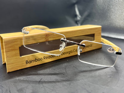 GEORGIO CAPONI GENUINE BAMBOO WOOD UNISEX RIMLESS READERS W/  MAGNIFICATION BRAND NEW