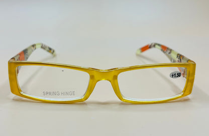 Sleek and stylish geometric narrow readers.  Featuring spring hinges in four colors with stylish arms and ultra thin Aspheric Lenses