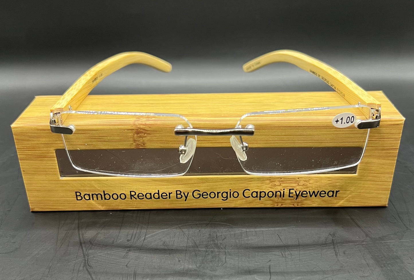 GEORGIO CAPONI GENUINE BAMBOO WOOD UNISEX RIMLESS READERS W/  MAGNIFICATION BRAND NEW