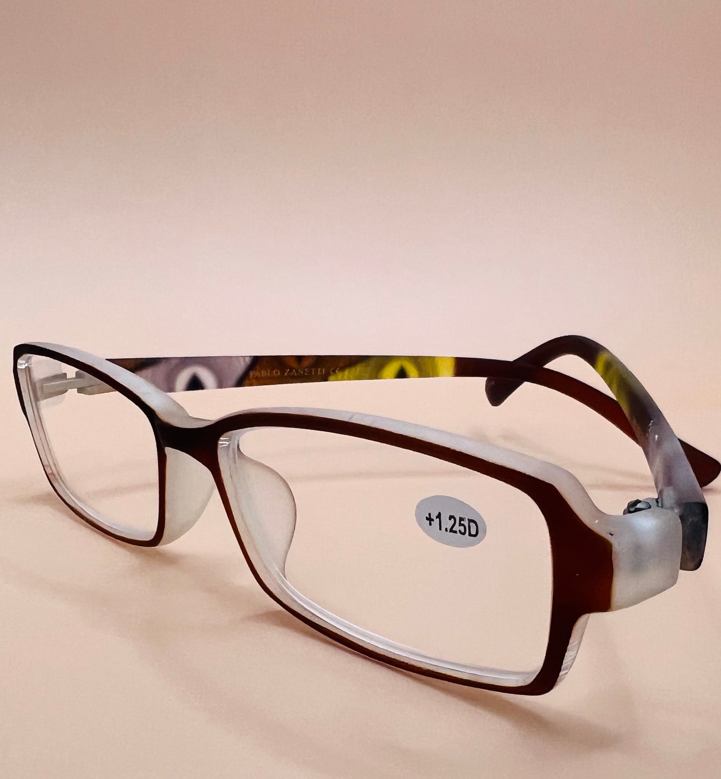 Pablo Zanetti Narrow Rectangular Stylish Frame Designer Fashion Reading Glasses-Matte plastic frame in a Variety of colors and magnification.