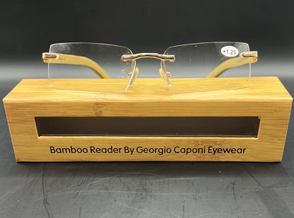 GEORGIO CAPONI GENUINE BAMBOO WOOD UNISEX RIMLESS READERS W/  MAGNIFICATION BRAND NEW