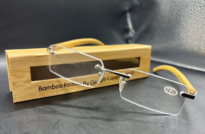 GEORGIO CAPONI GENUINE BAMBOO WOOD UNISEX RIMLESS READERS W/  MAGNIFICATION BRAND NEW